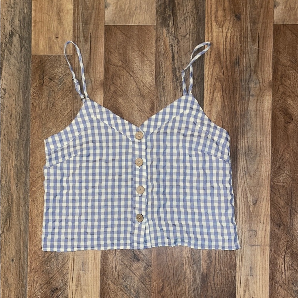 Boutique Blue and White Gingham Button-Up Women's Tank size L